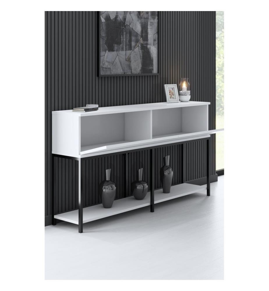 Console, Noir, Blanc, Panneau de particules mélaminé, Pieds en métal