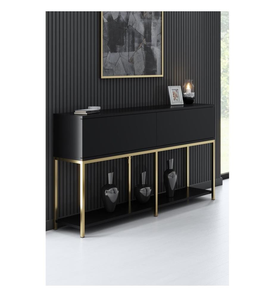 Console, Noir, Or, Panneau de particules mélaminé, Pieds en métal