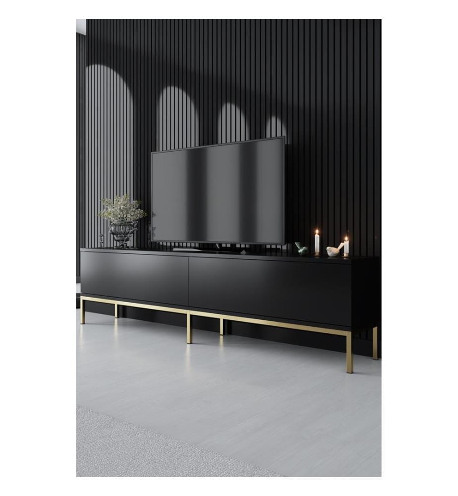 Wohnzimmermöbel-Set, Schwarz, Gold, Melaminbeschichtete Spanplatte, Metallbeine