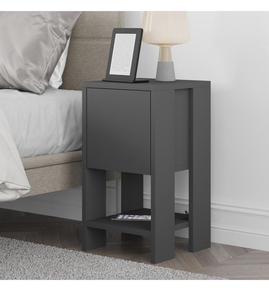 Nightstand, Anthracite, Melamine Coated Particle Board