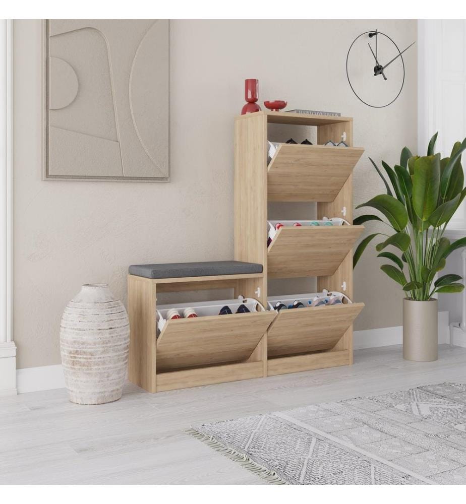 Meuble à chaussures, Chêne, Panneau de particules mélaminé