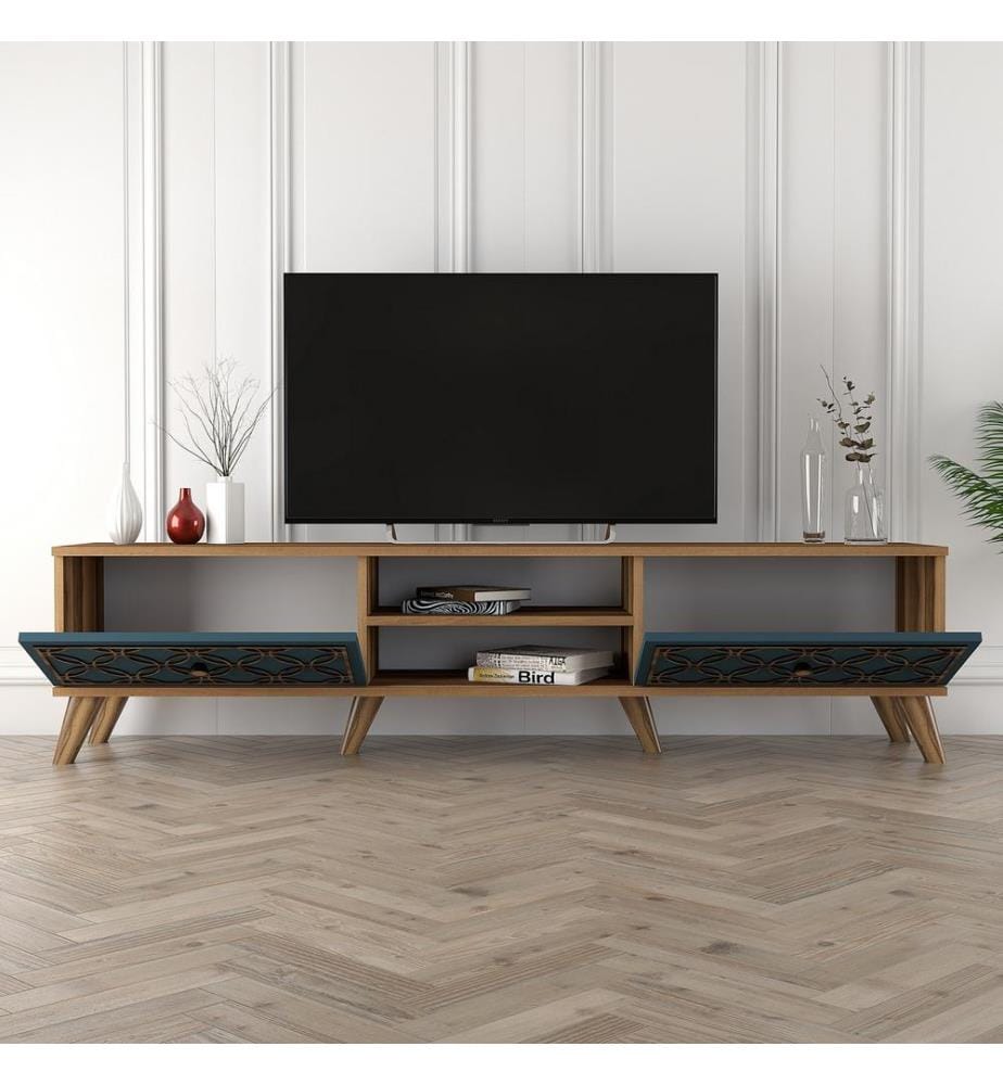 Nussbaumfarbe,Chalcedon, Tv Schränke, 44X180X35 cm, Melaminbeschichtete Partikelplatte