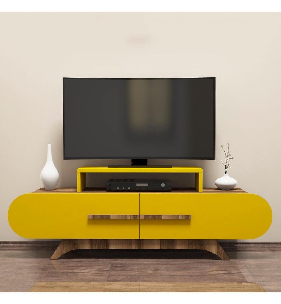 Couleur Noyer, Jaune, Armoires Tv, 49,8X145X36,8 cm, Plaque De Particules À Revêtement En Mélamine