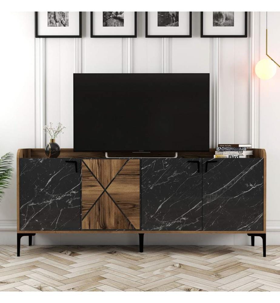 Colore In Noce, Nero, Cassette Di Cassetti, 78X180X35 cm, Piastra Di Particelle Rivestita Con Melamina