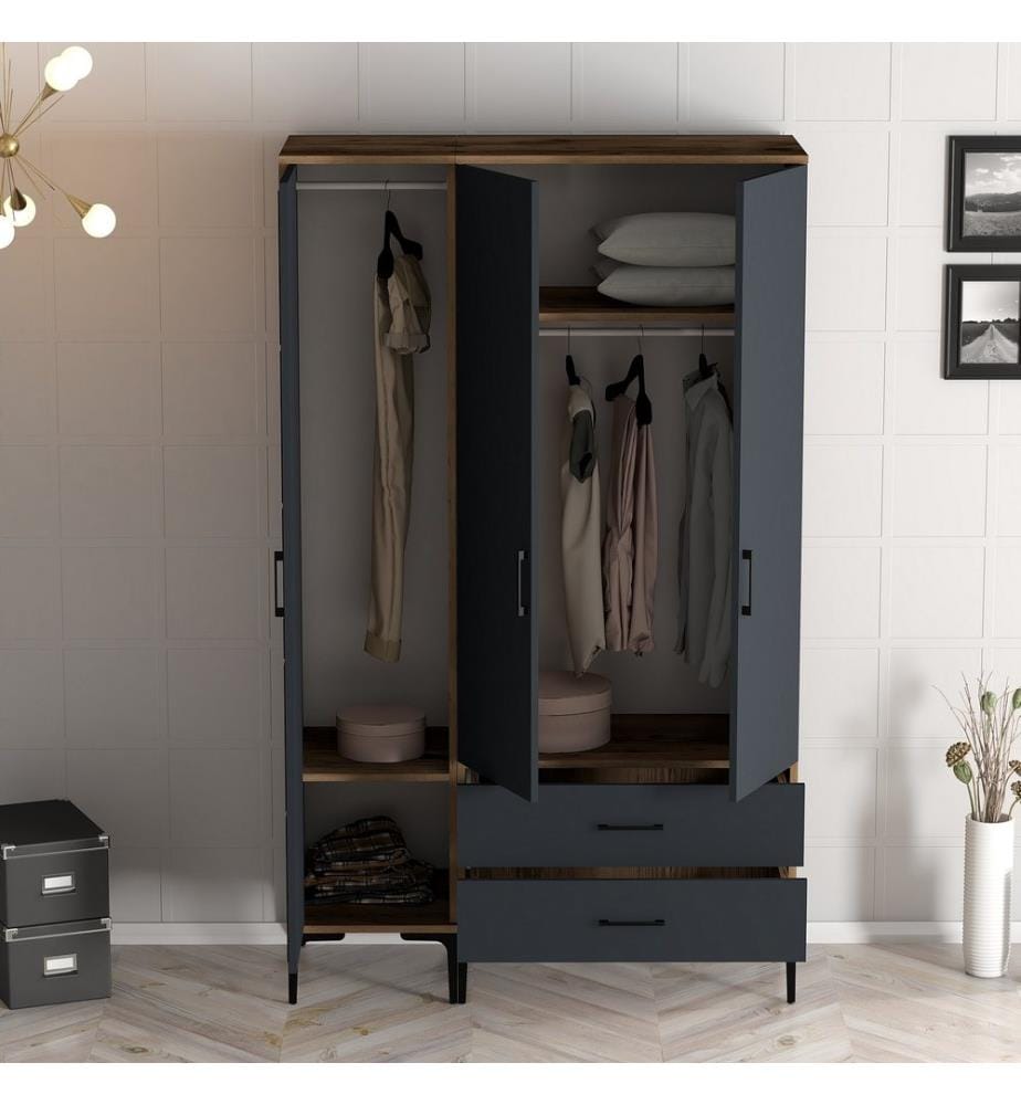 Armoire, Noyer, Anthracite, Panneau de particules mélaminé