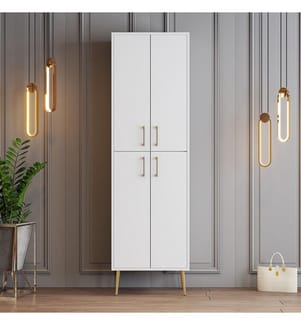 Scarpiera, Bianco, Oro, Truciolato rivestito in melamina