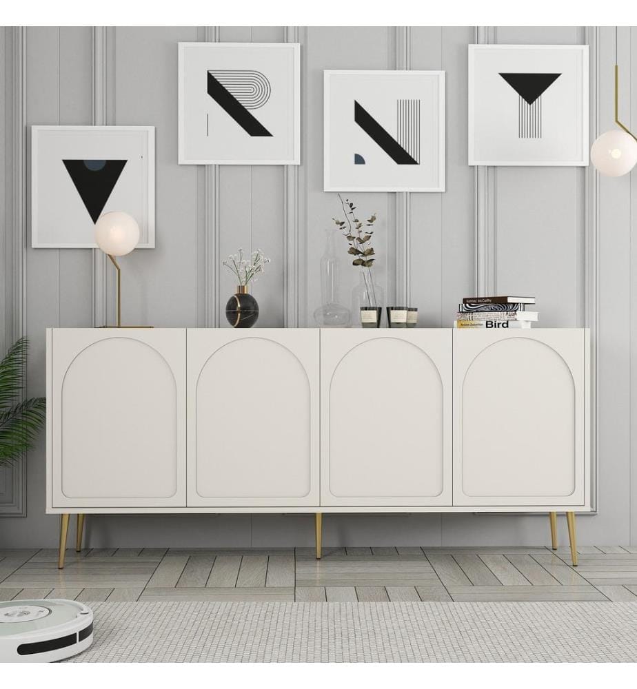 Console, crème, or, panneau de particules recouvert de 100% de mélamine