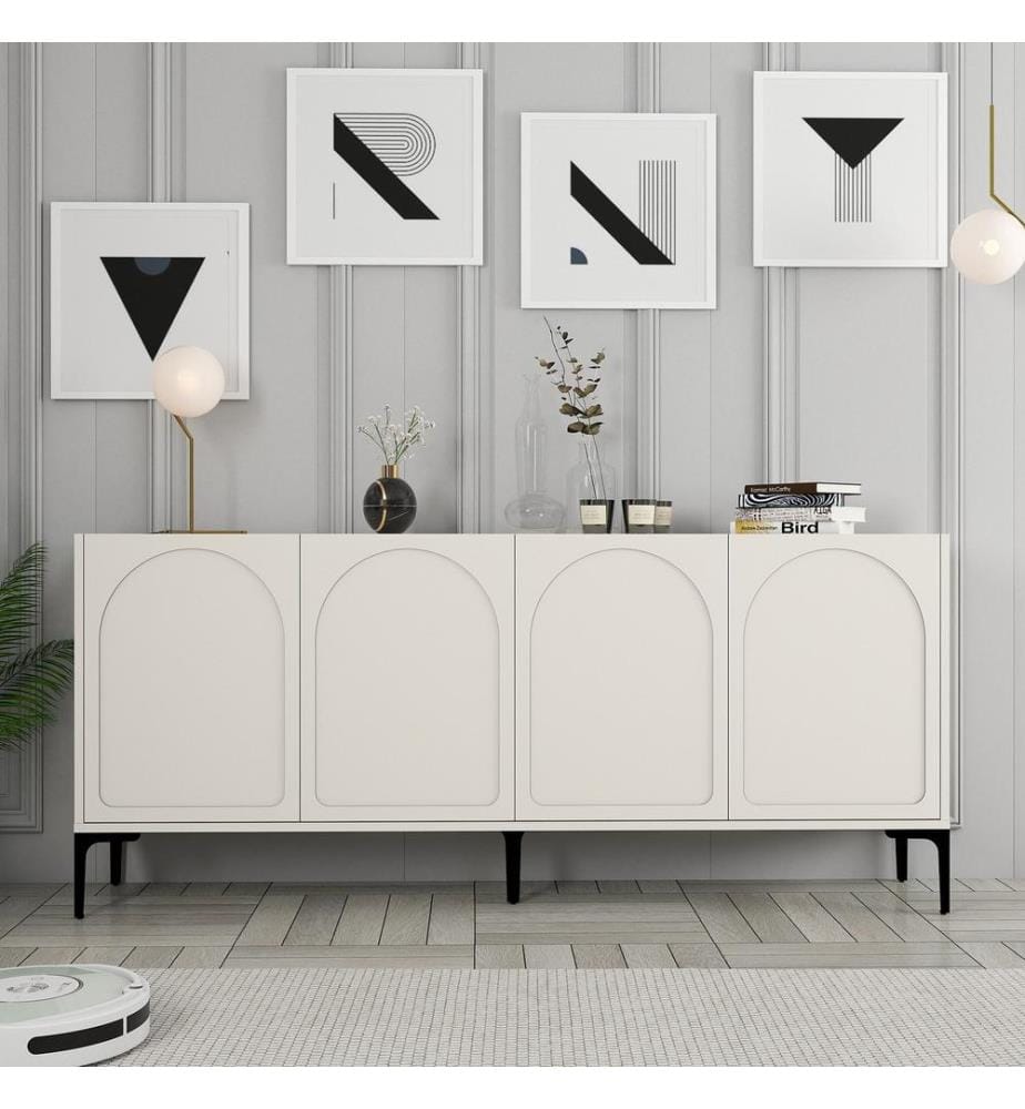 Console, crème, noir, 100% Melamine Particle Board