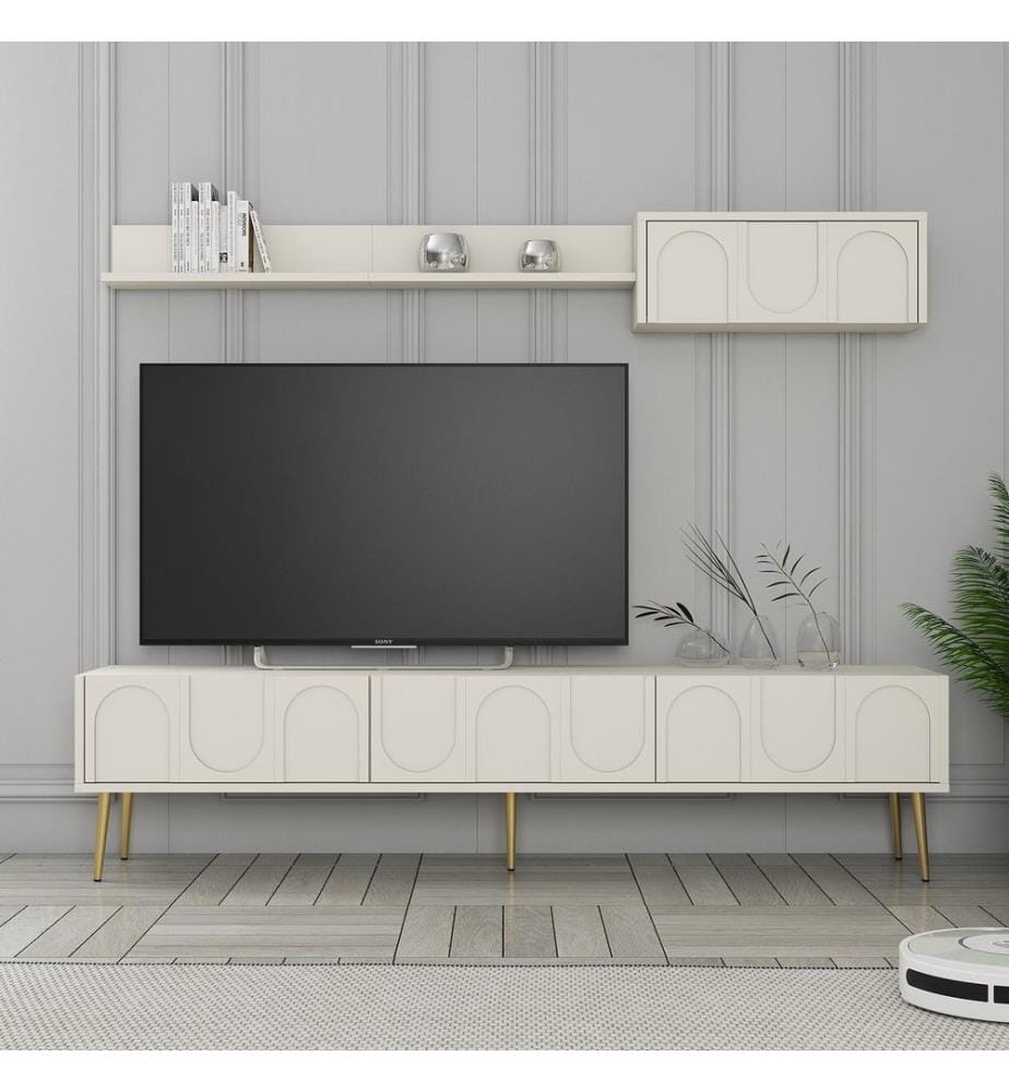 TV-Element, Creme, Gold, 100% Melaminharzbeschichtete Spanplatte