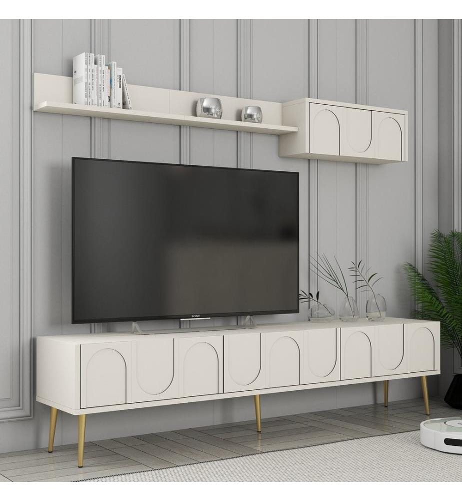 TV-Element, Creme, Gold, 100% Melaminharzbeschichtete Spanplatte