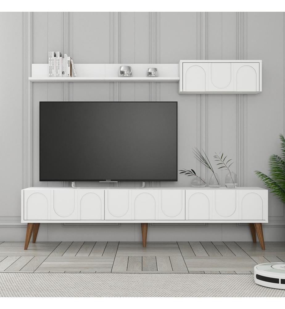 TV-Möbel, Weiss, Walnuss, 100% Melaminharzbeschichtete Platte