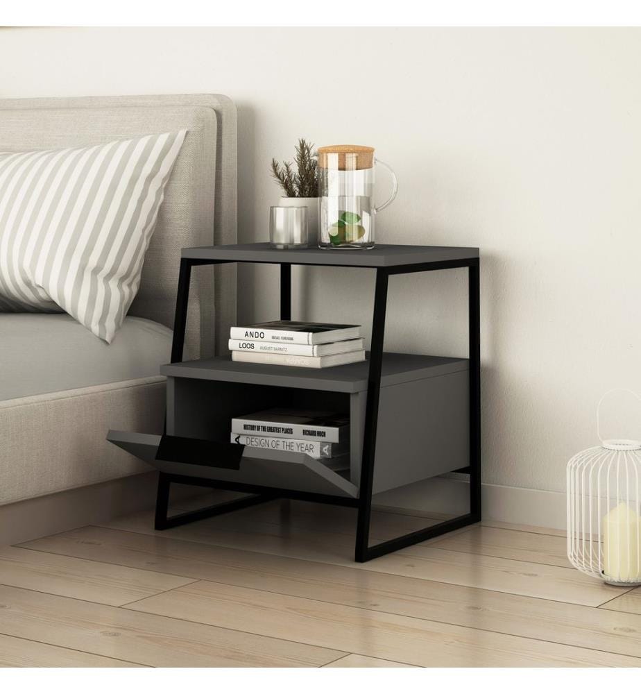 Nightstand, Anthracite, Melamine Coated Particle Board