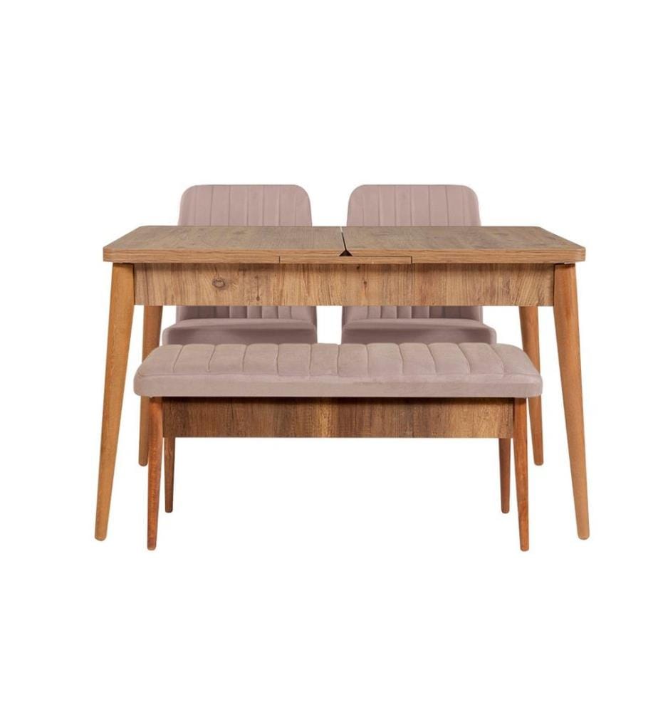 Table & Chairs Set, 4 Pieces, WalnutStone, Melamine Coated Particle Board, Polyester Fabric Material