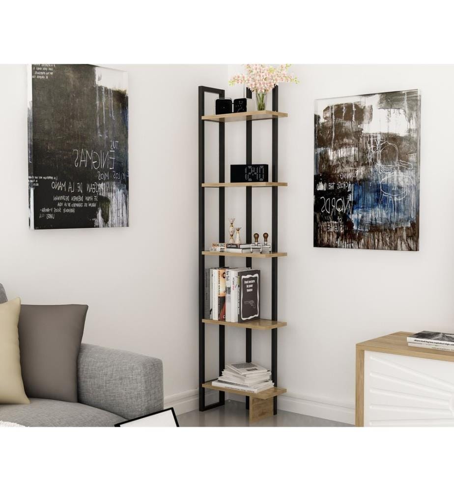 Eichenfarbig,Schwarz, Bücherregale, 180X45X22 cm, Melaminbeschichtete Partikelplatte
