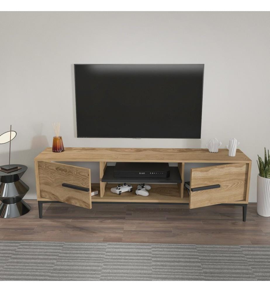 Meuble TV, Chêne, Noir, Panneau de particules mélaminé