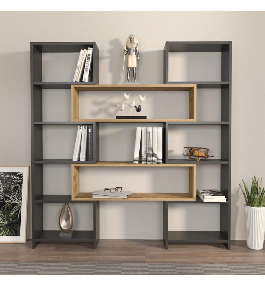 Bücherregal, Schwarz, Eiche, Melaminharzbeschichtete Spanplatte