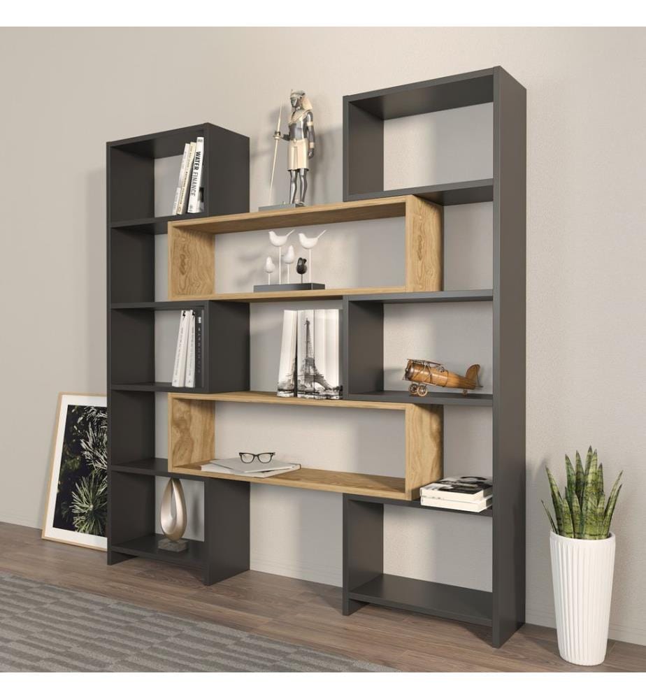 Bücherregal, Schwarz, Eiche, Melaminharzbeschichtete Spanplatte
