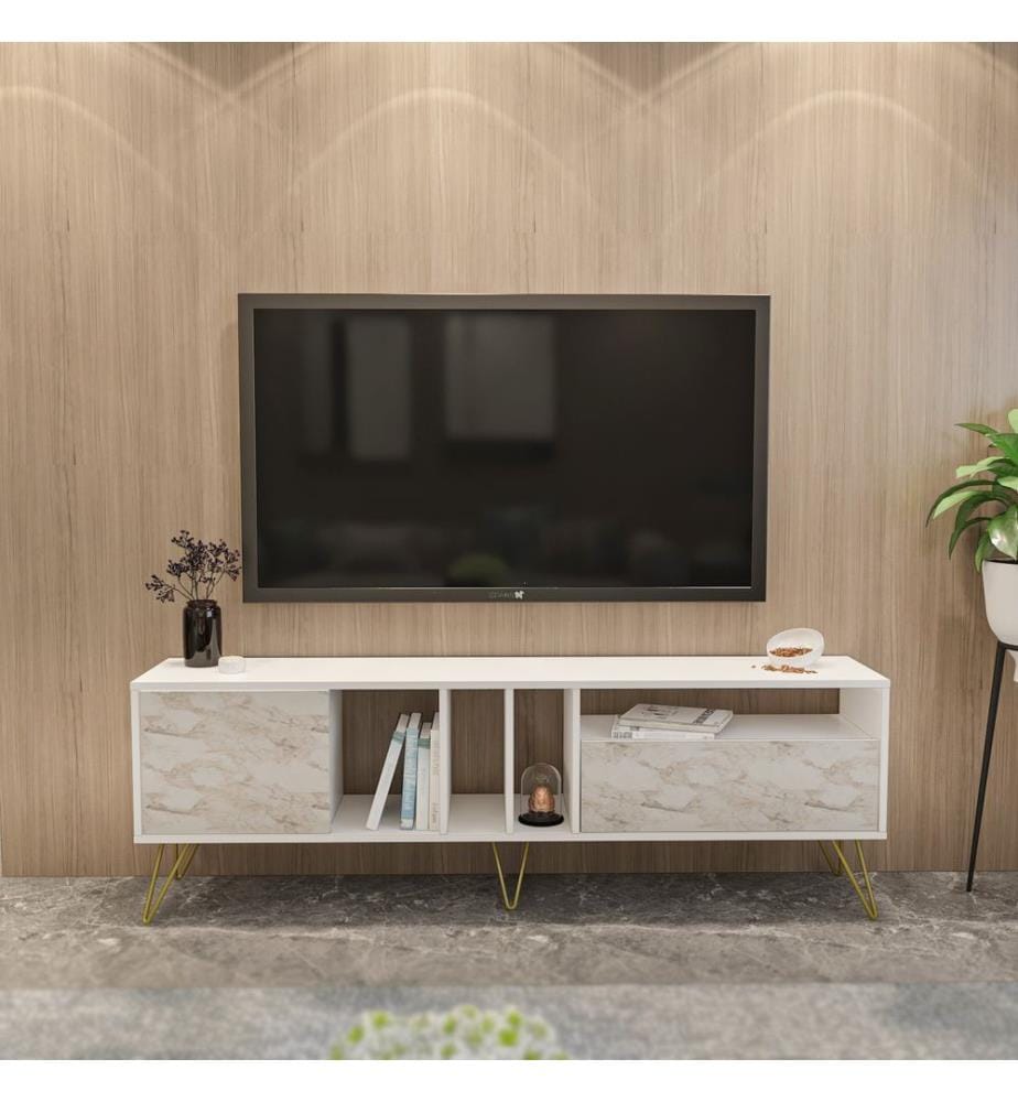 TV-Ständer, Ephesus, Gold, Spanplatte mit Melaminharzbeschichtung, Metallfüsse