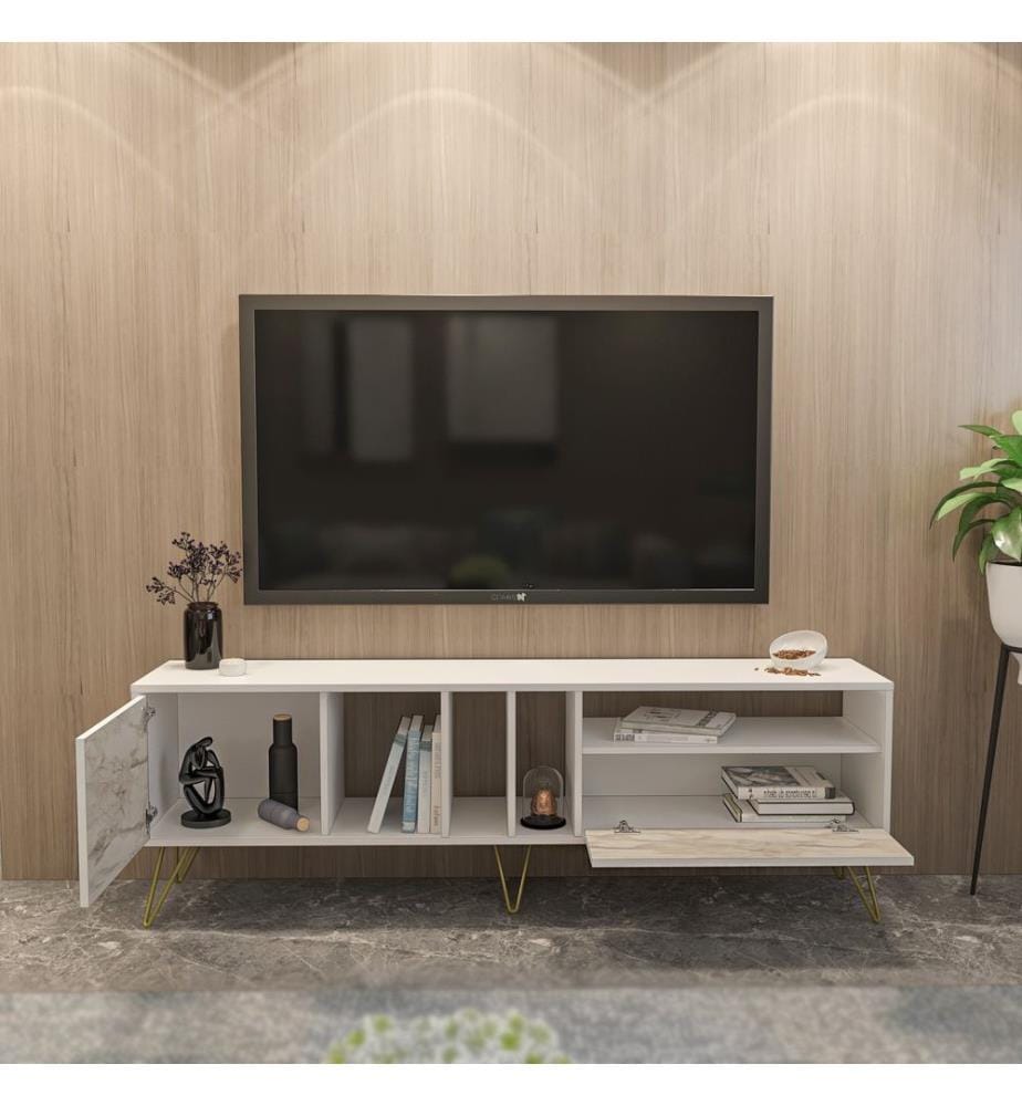 TV-Ständer, Ephesus, Gold, Spanplatte mit Melaminharzbeschichtung, Metallfüsse