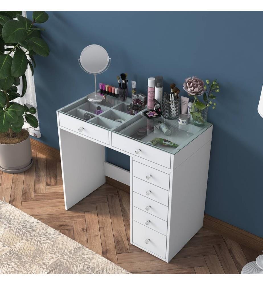 Table de maquillage, blanc, panneau de particules mélaminé