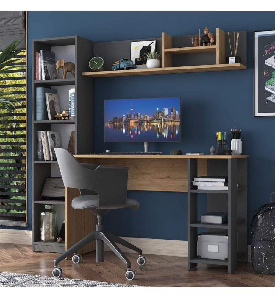 Bureau d'étude, Noyer, Anthracite, Panneau de particules mélaminé