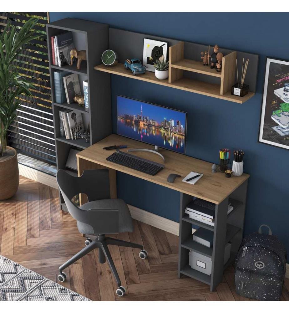Bureau d'étude, Noyer, Anthracite, Panneau de particules mélaminé