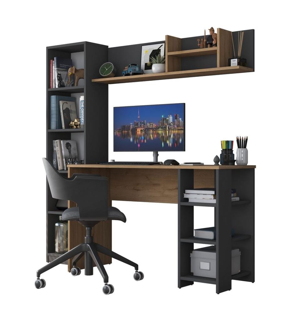 Bureau d'étude, Noyer, Anthracite, Panneau de particules mélaminé