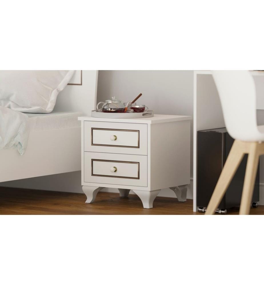 Table de nuit, blanc mat, 100 % panneau de particules de qualité E1 revêtu de mélamine