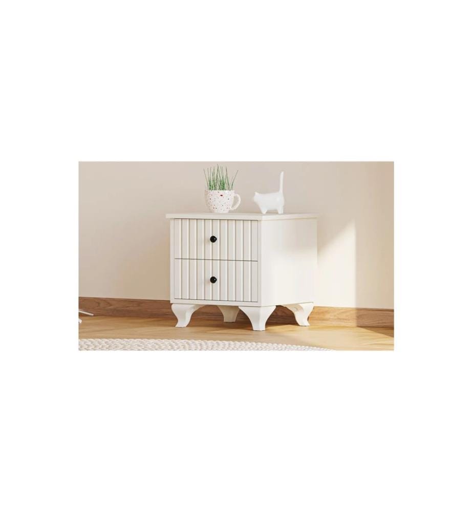 Table de nuit, blanc mat, 100 % panneau de particules de qualité E1 revêtu de mélamine