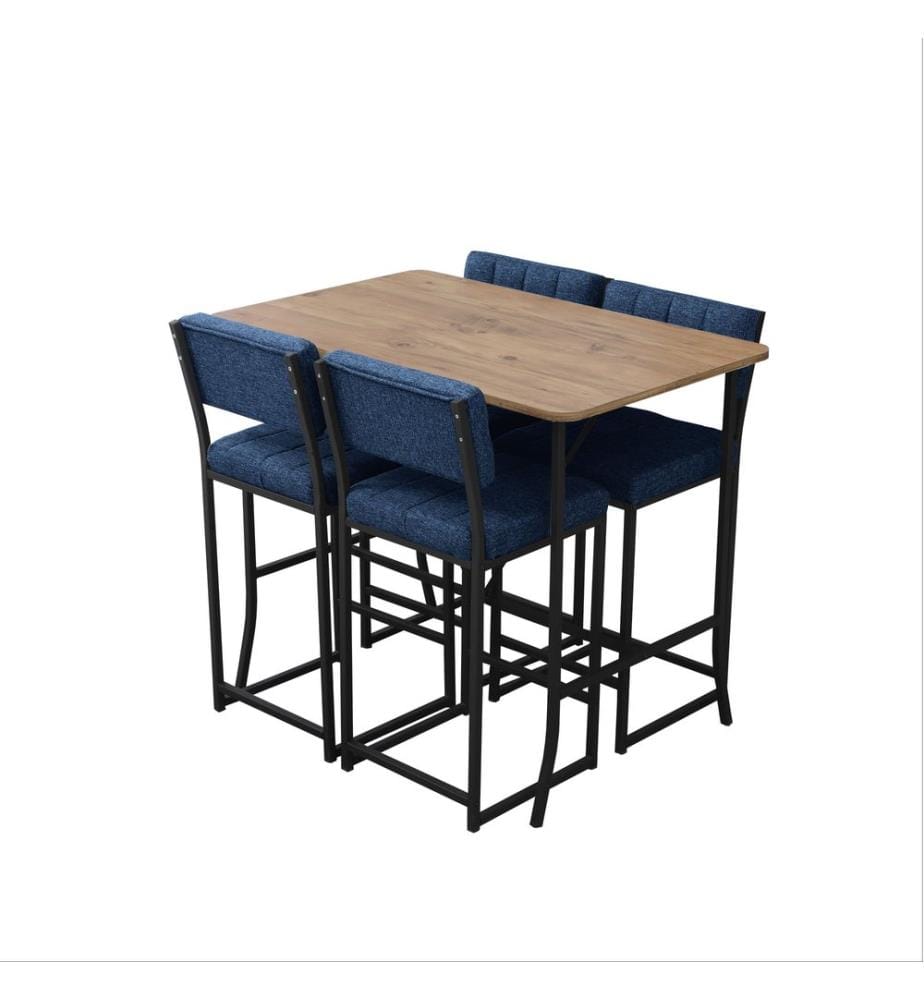 Bartisch- und Hocker-Set, 5-teilig, Marineblau, Walnuss, 100 % melaminbeschichtete Spanplatte