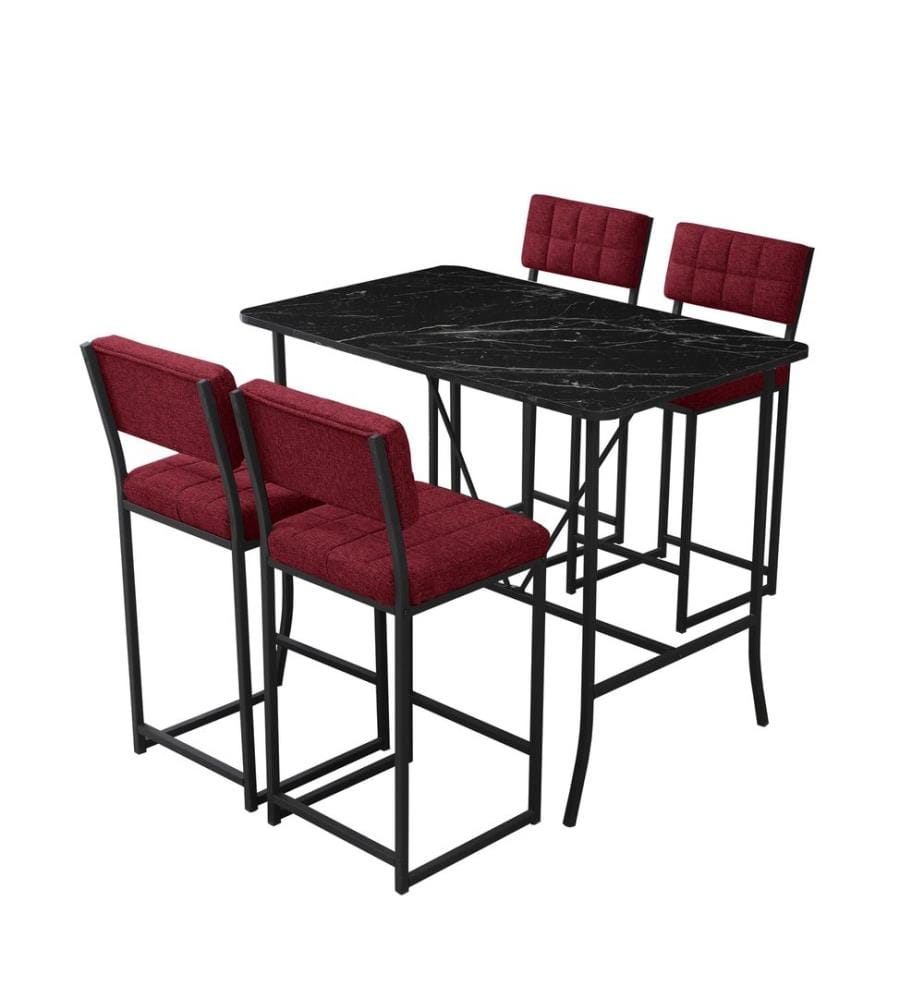 Bartisch- und Hocker-Set, 5-teilig, Burgunderrot, Schwarz, 100 % melaminbeschichtete Spanplatte