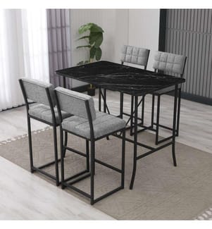 Bartisch- und Hocker-Set, 5-teilig, Grau, Schwarz, 100 % melaminbeschichtete Spanplatte