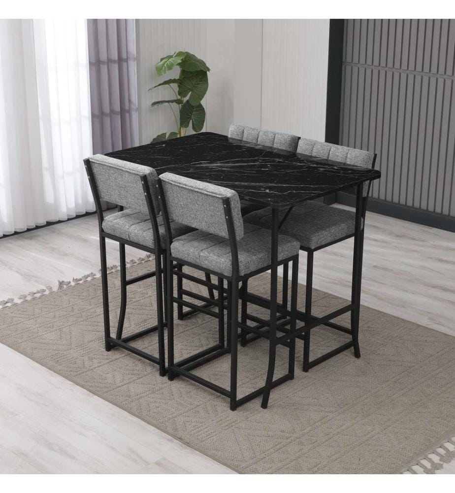 Ensemble table de bar et tabouret, 5 pièces, gris, noir, 100 % panneau de particules mélaminé