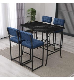 Bartisch- und Hocker-Set, 5-teilig, Marineblau, Schwarz, 100 % melaminbeschichtete Spanplatte