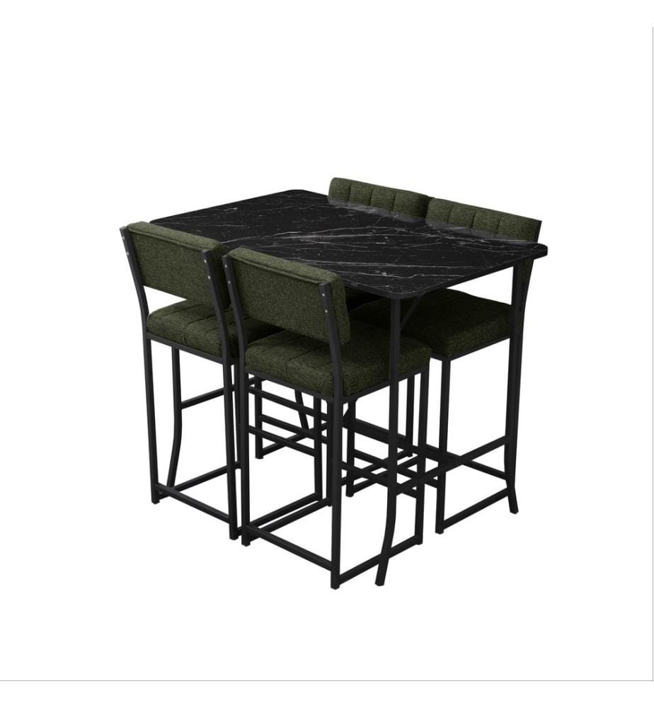 Bartisch- und Hocker-Set, 5-teilig, Grün, Schwarz, 100 % melaminbeschichtete Spanplatte