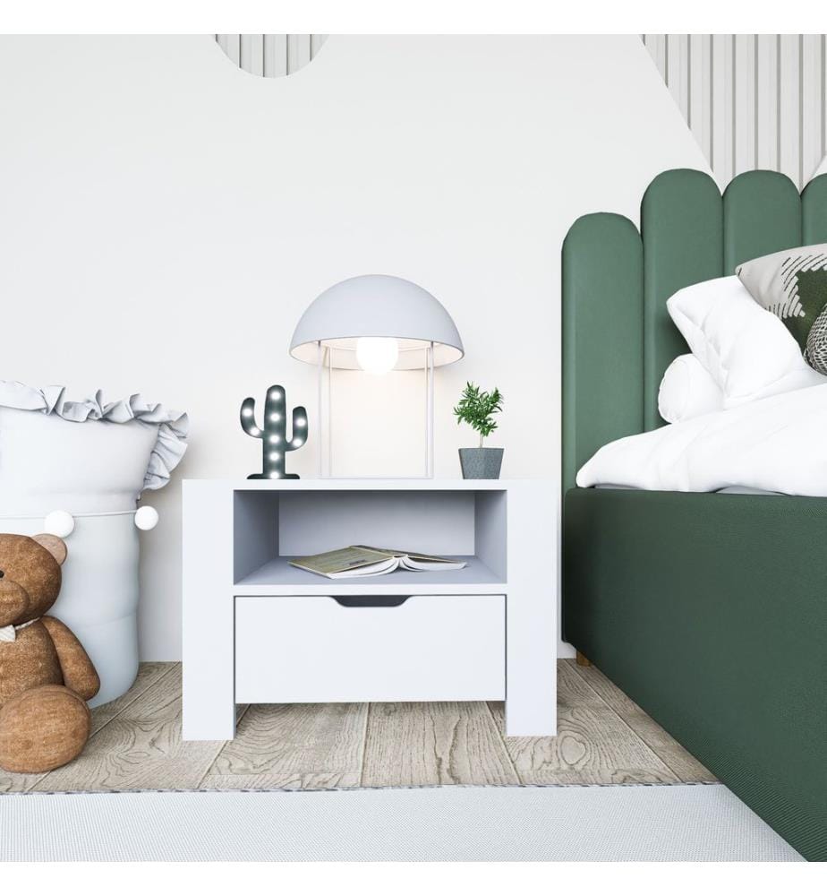 Table de nuit, blanc, 100 % panneau de particules mélaminé