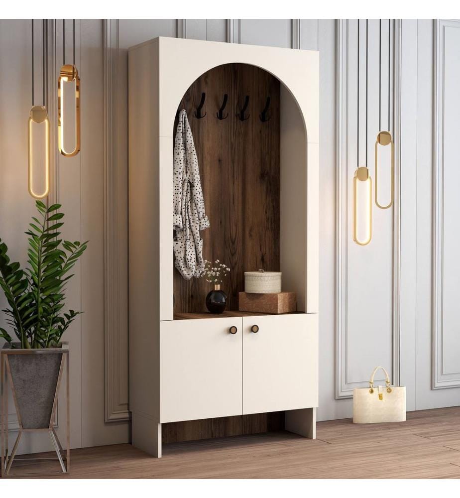 Portemanteau, crème, noyer, 100 % panneau de particules mélaminé