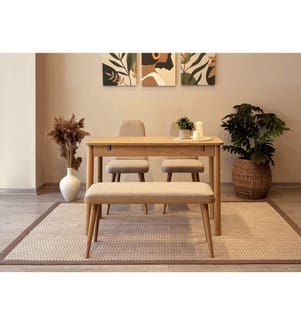 Set tavolo e sedie da pranzo allungabili, 4 pezzi, rovere, crema, 100% pannelli di particelle rivestiti in melamina