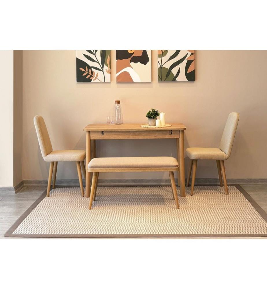 Table de salle à manger extensible avec chaises, 4 pièces, Chêne, Crème, 100 % panneau de particules mélaminé