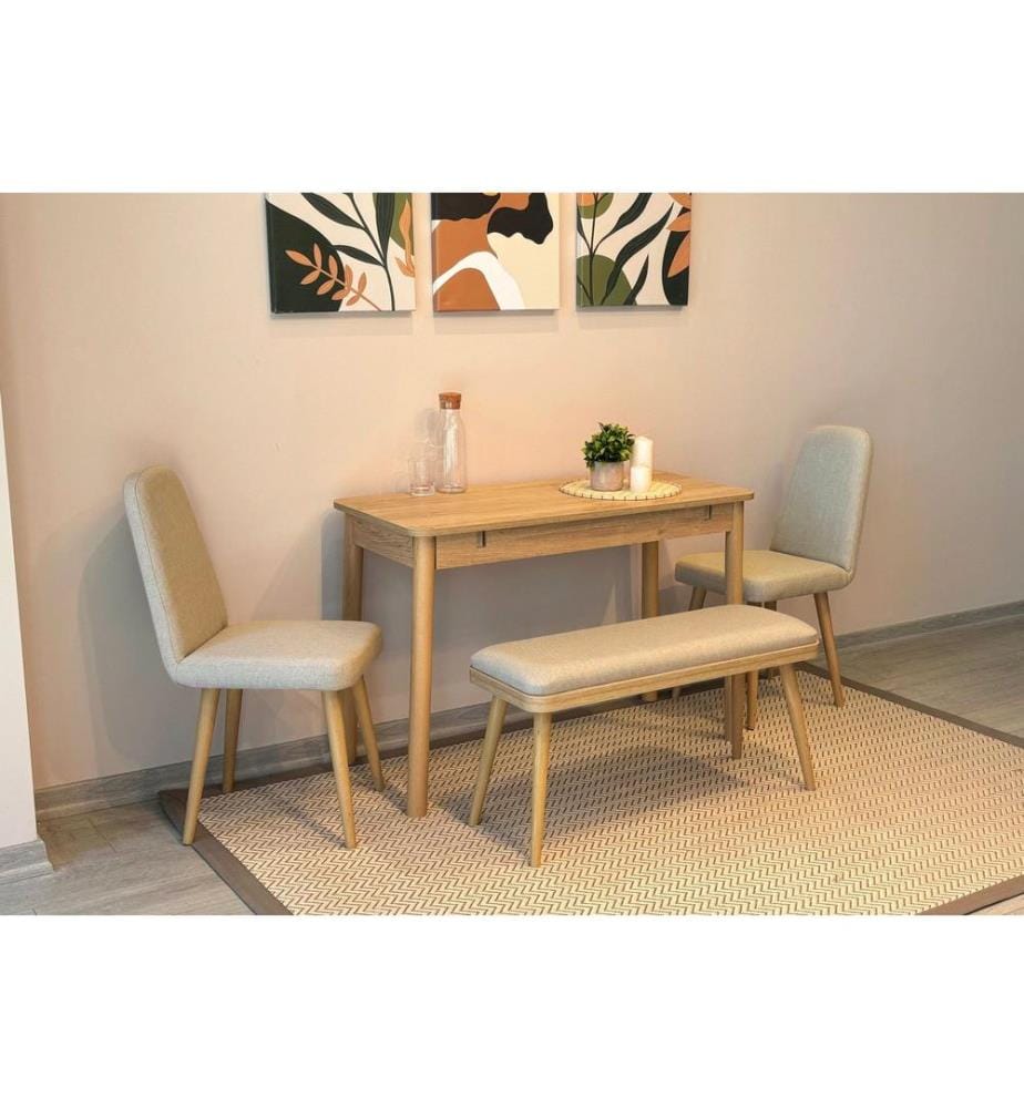 Table de salle à manger extensible avec chaises, 4 pièces, Chêne, Crème, 100 % panneau de particules mélaminé