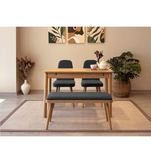 Set tavolo e sedie da pranzo allungabili, 4 pezzi, rovere, antracite, in pannello di particelle rivestito in melamina al 100%.