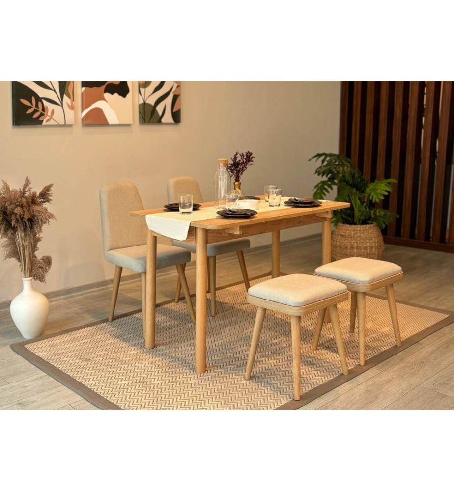 Table de salle à manger extensible avec chaises, 5 pièces, Chêne, Crème, 100 % panneau de particules mélaminé