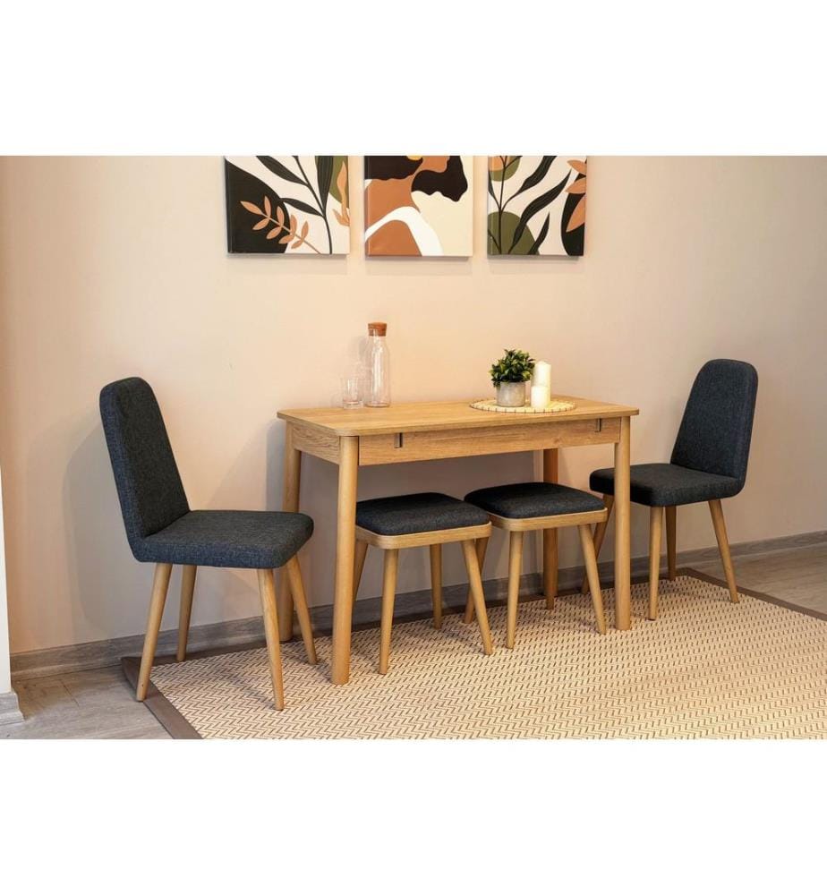 Table de salle à manger extensible avec chaises, 5 pièces, chêne, anthracite, 100 % panneau de particules mélaminé