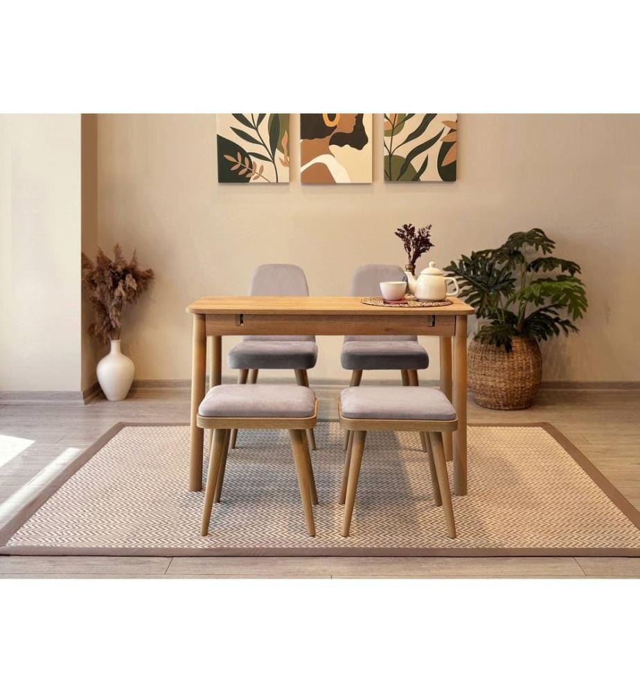 Table de salle à manger extensible avec chaises, 5 pièces, Chêne, Gris Soho, 100 % panneau de particules mélaminé