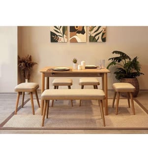 Set tavolo e sedie da pranzo allungabili, 6 pezzi, rovere, crema, 100% pannelli di particelle rivestiti in melamina