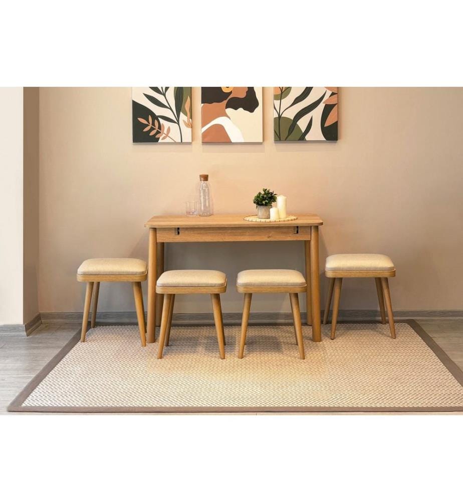 Table de salle à manger extensible avec chaises, 6 pièces, Chêne, Crème, 100 % panneau de particules mélaminé