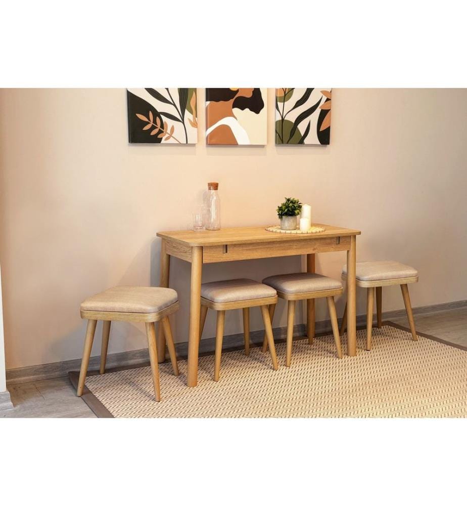Table de salle à manger extensible avec chaises, 6 pièces, Chêne, Crème, 100 % panneau de particules mélaminé