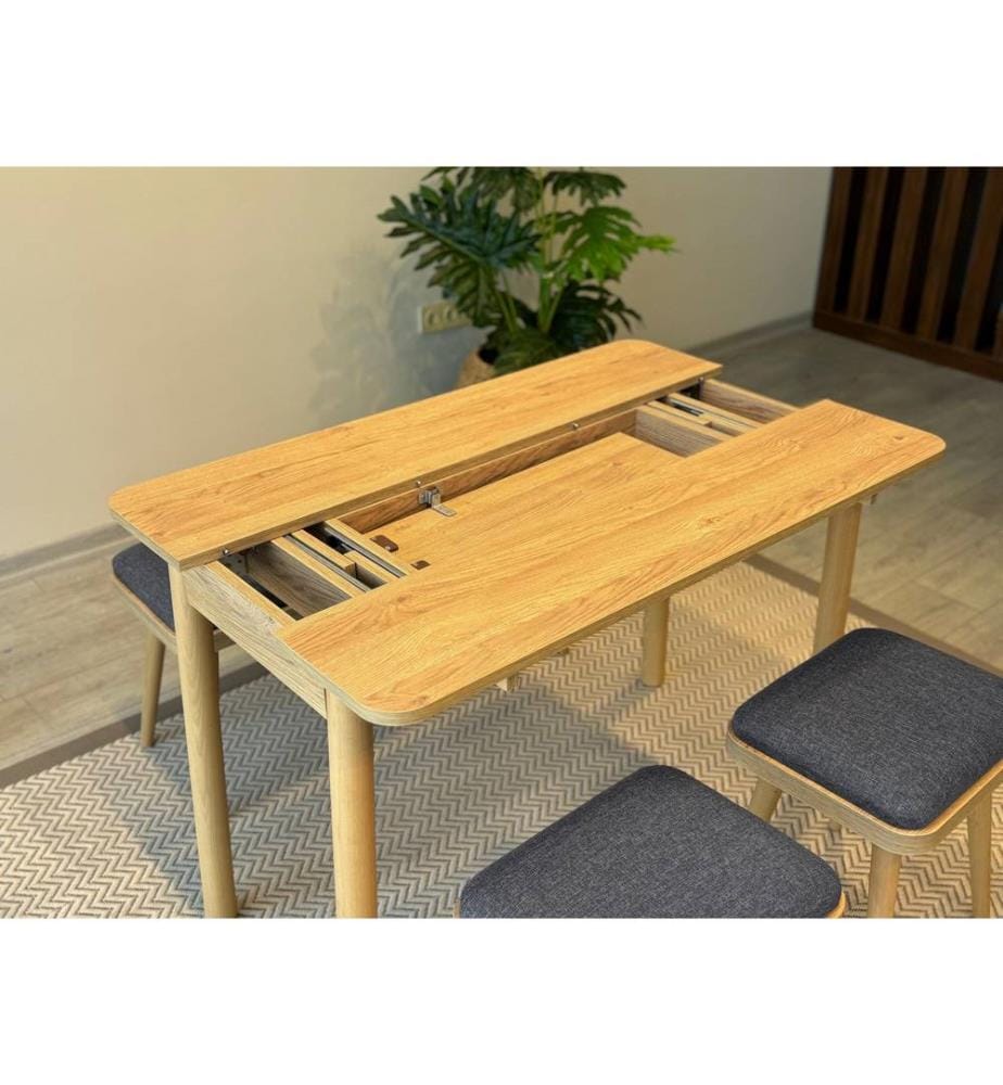 Table de salle à manger extensible avec chaises, 6 pièces, chêne, anthracite, 100 % panneau de particules mélaminé