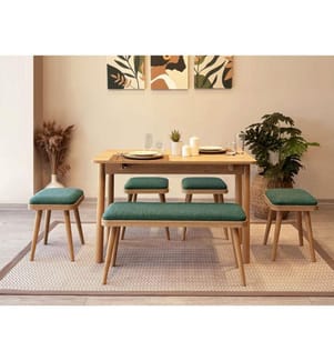 Set tavolo e sedie da pranzo allungabili, 6 pezzi, rovere, verde, 100% pannelli di particelle rivestiti in melamina