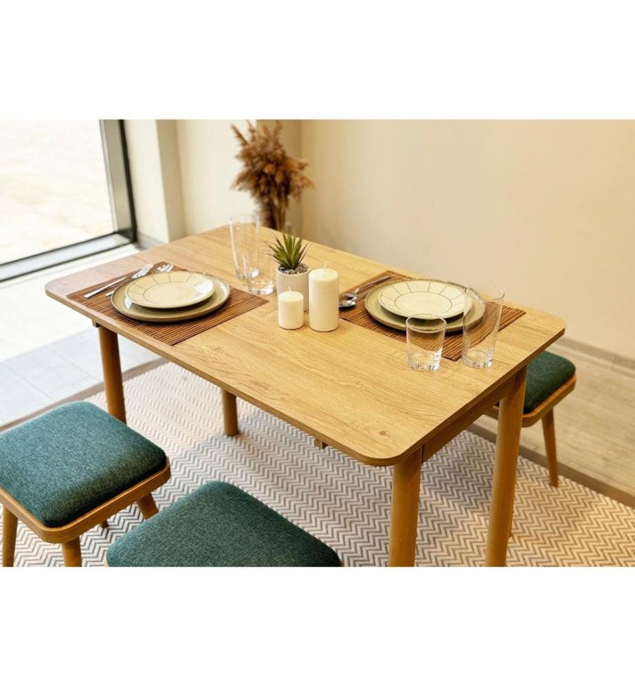 Table de salle à manger extensible avec chaises, 6 pièces, chêne, vert, 100 % panneau de particules mélaminé